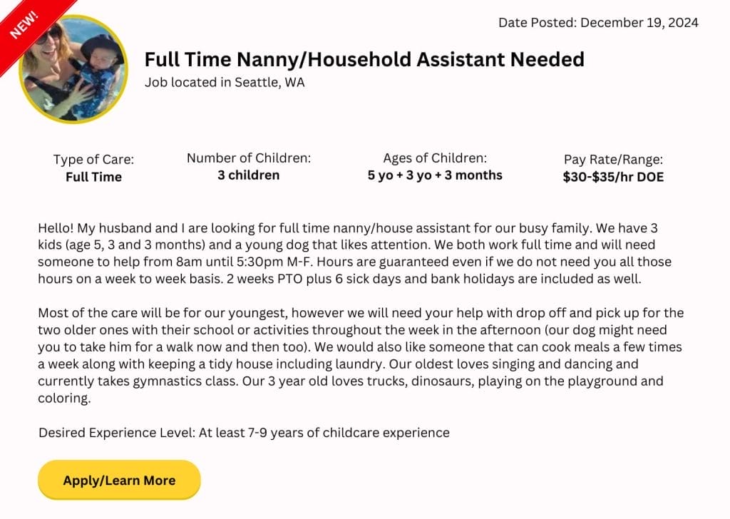 seattle full time nanny