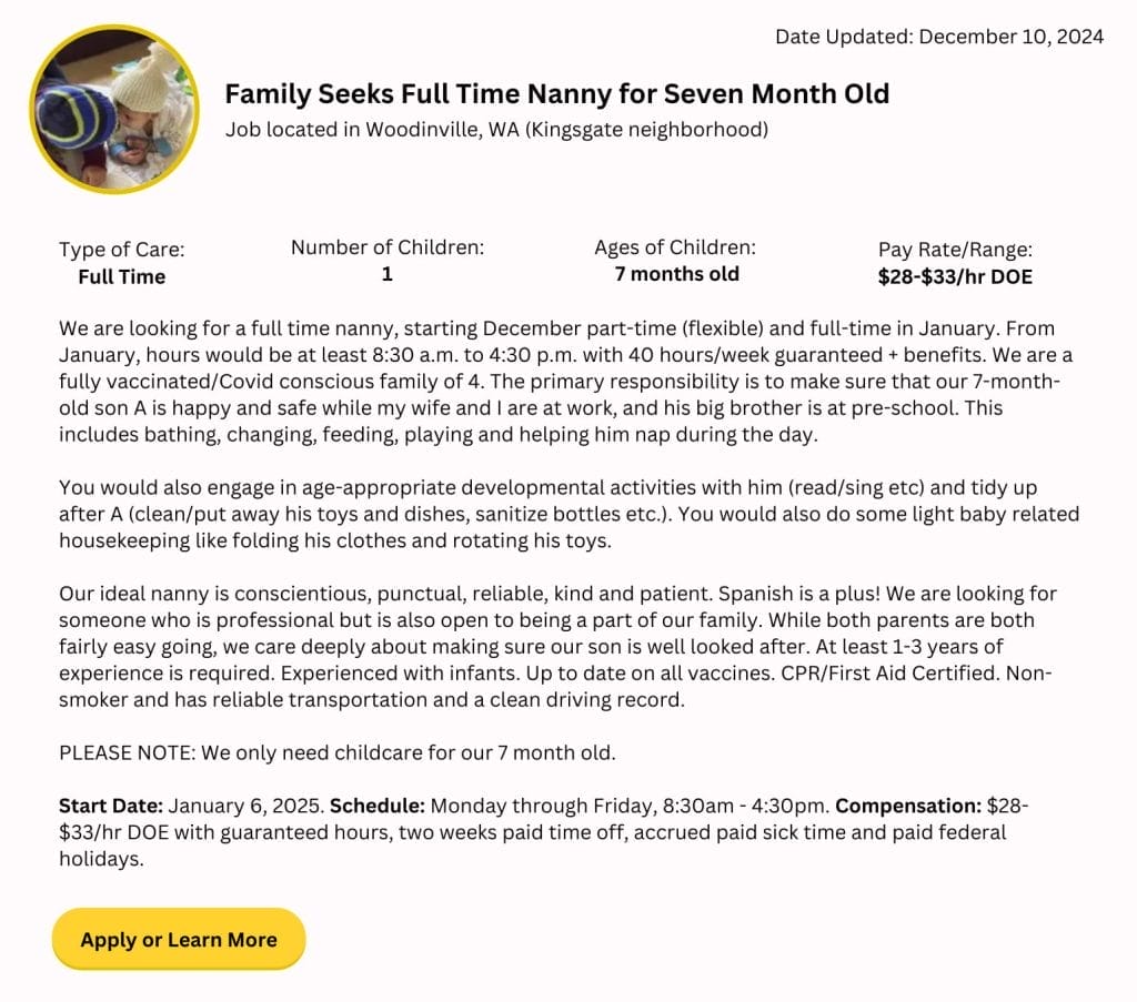 full time nanny woodinville