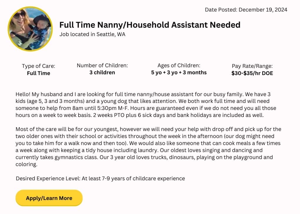 seattle full time nanny