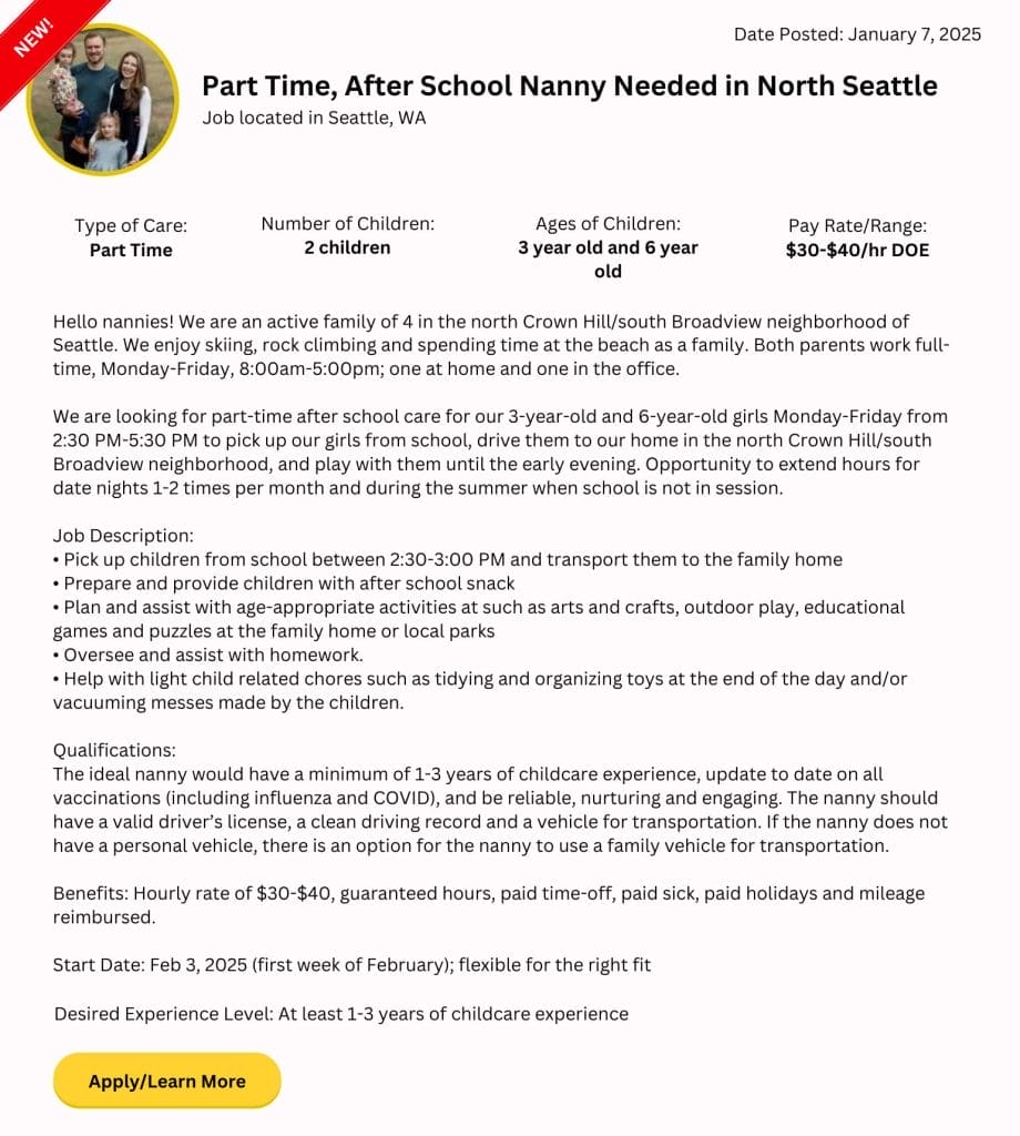 north seattle nanny