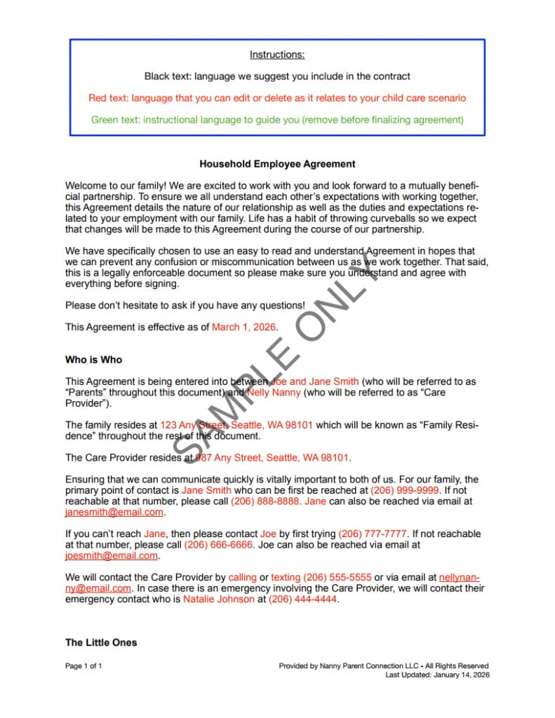 nanny contract
