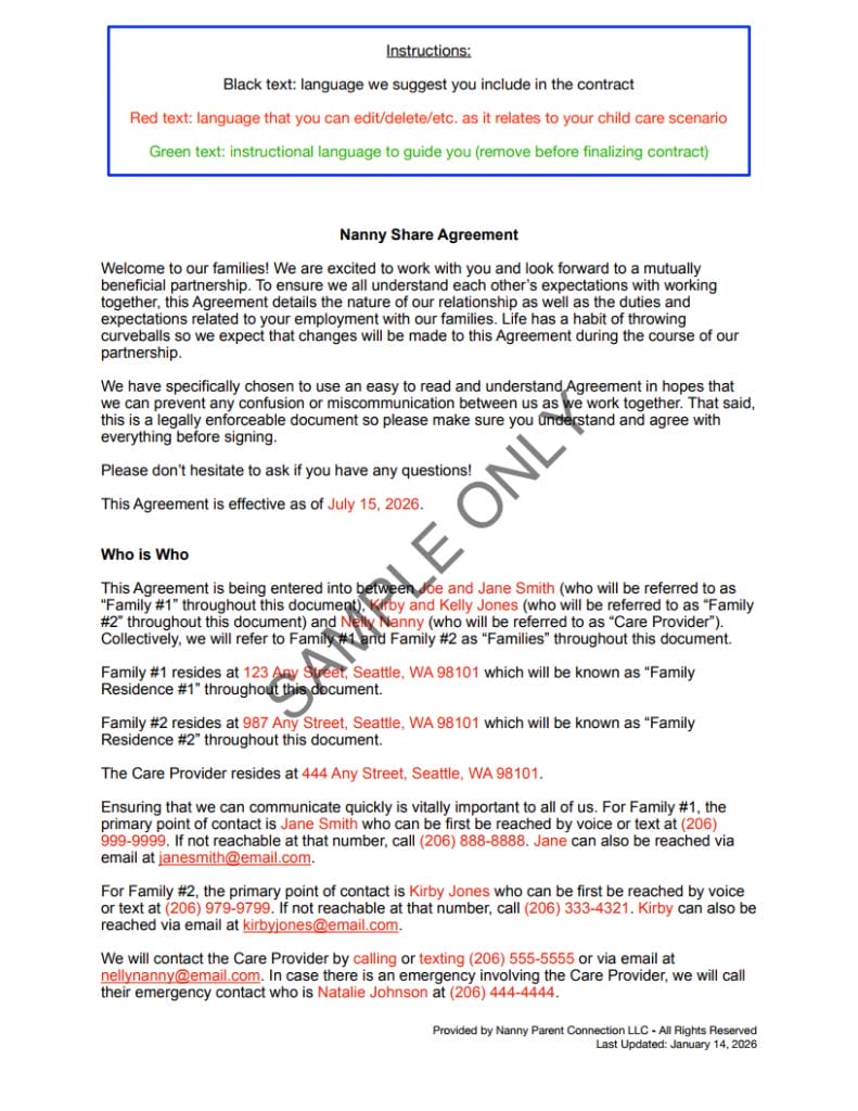 nanny share contract